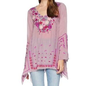 Johnny Was Tunic Embroidered Pink Cupro Size Small Boho Hippie